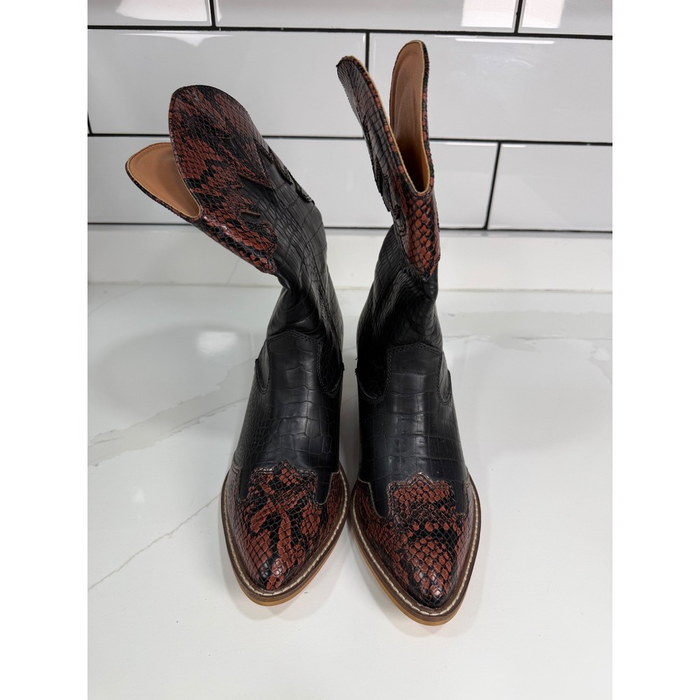 ARIDER GIRL Black Croc Snake Print Western Cowboy Boots Women 8